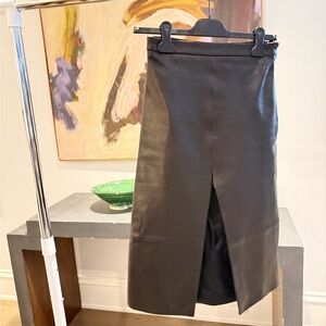 KHAITE Black Leather Pencil Skirt